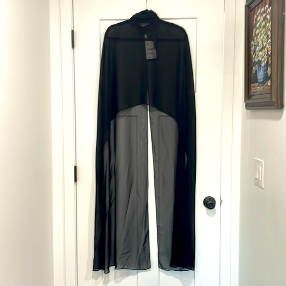 ZARA NWT BLACK LONG CAPE CHIFFON ASYMMETRIC MULTIWAY SIZE M - Picture 2 of 7